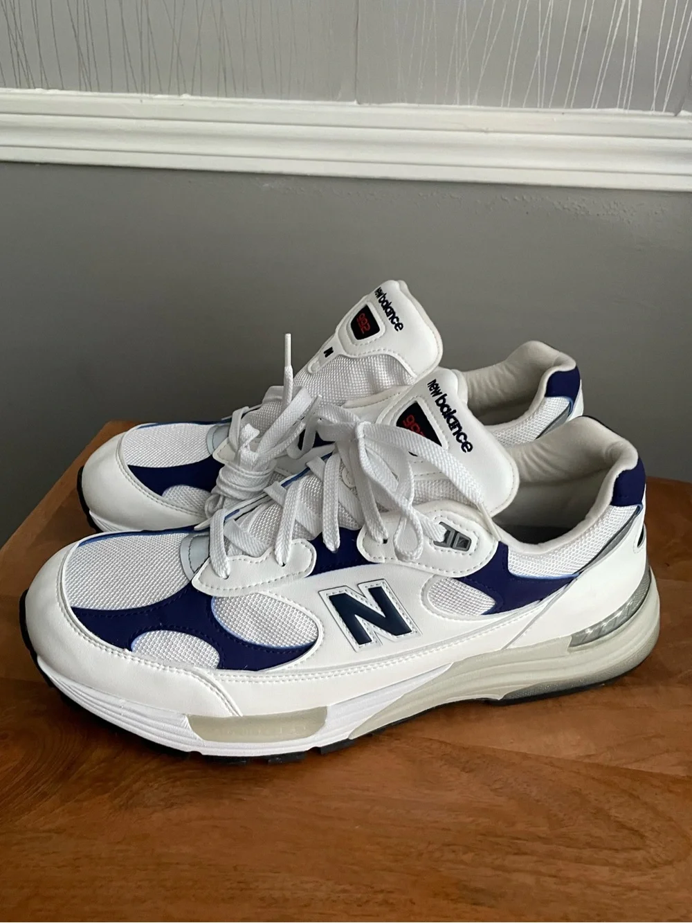 New Balance 992 Made in USA White Blue Navy Men’s Size 13 M992CA Sneakers NIB